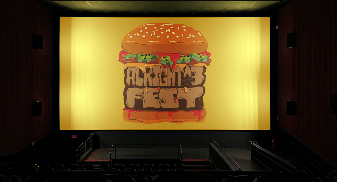 Image of a hamburger on a movie screen