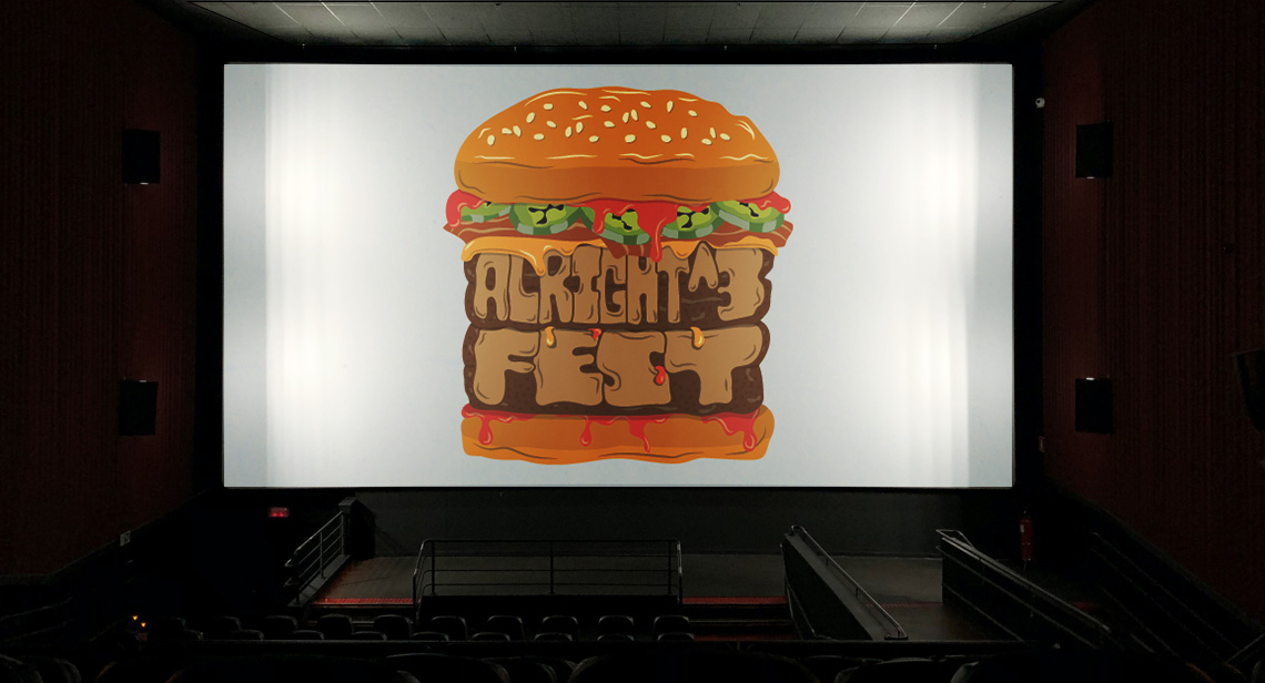 Image of a hamburger on a movie screen