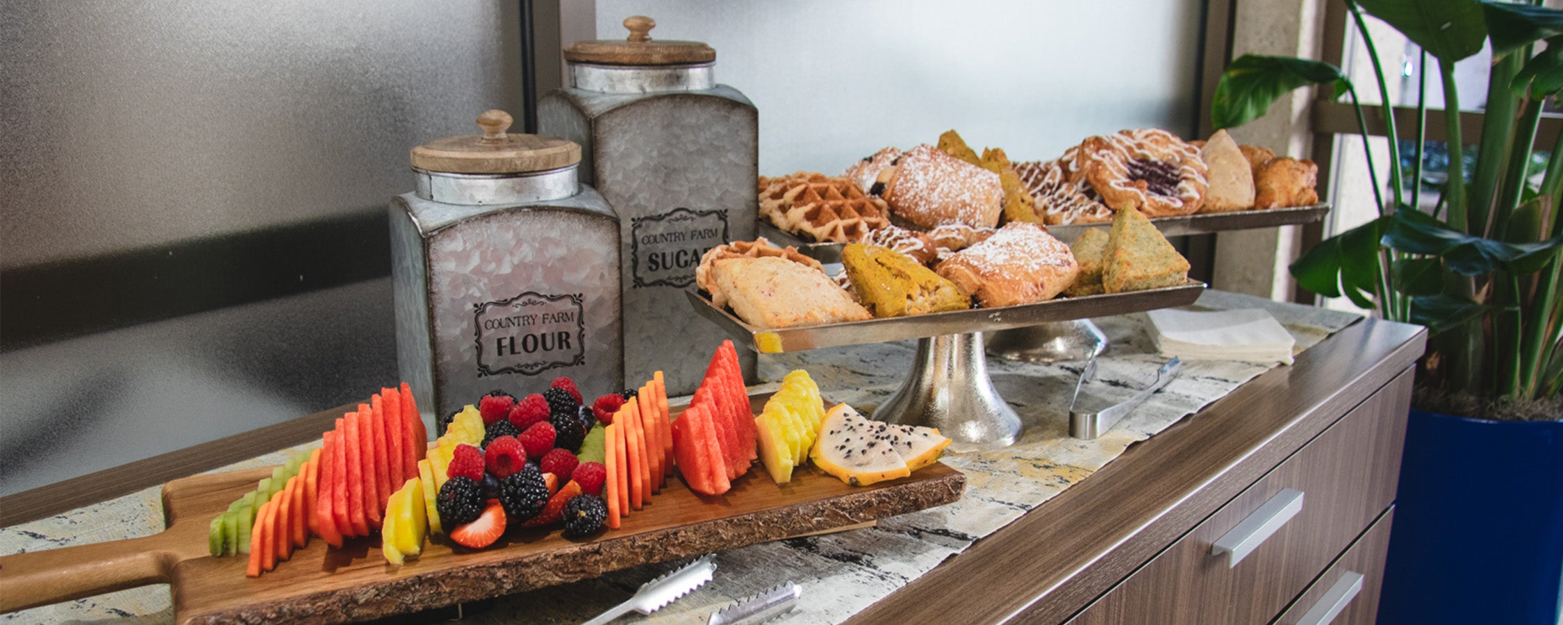 A display of fruits and refreshments at a University of Texas event.