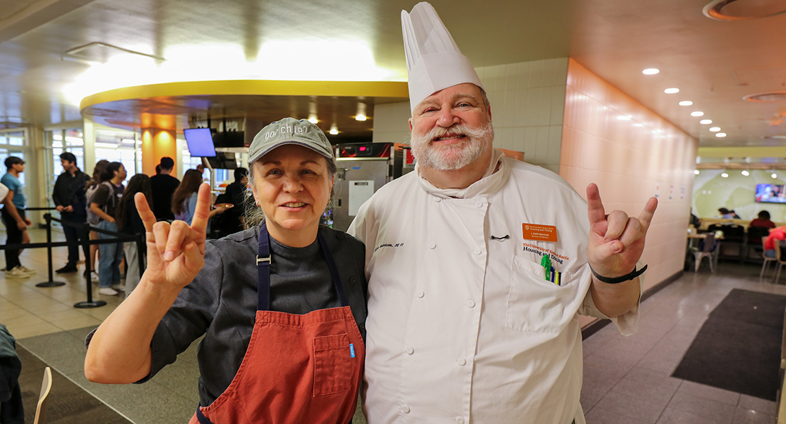 Chef Iliana de la Vega and the Director of Culinary, Chef Keith Morrison, pose together at  the Oaxacan Countryside event in J2 Dining. 