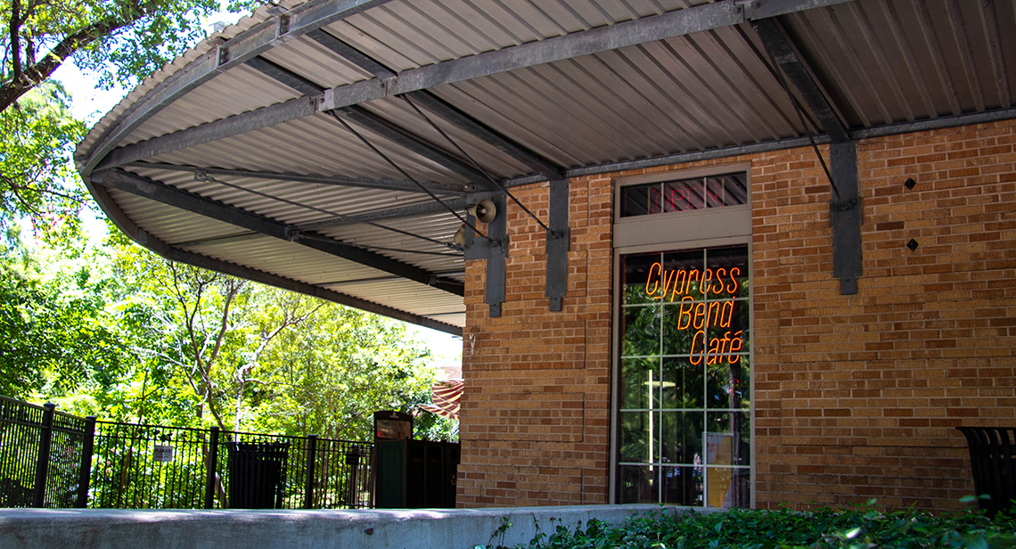 A view of Cypress Bend Cafe’s outdoor patio space.