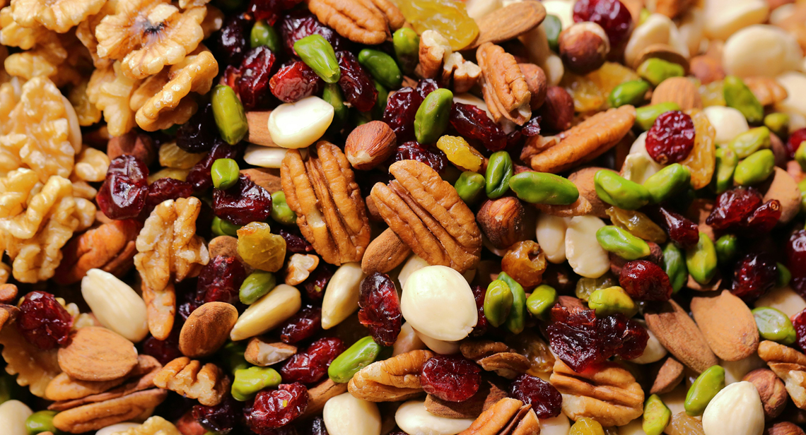 Trail mix with nuts, seeds and dried fruit.