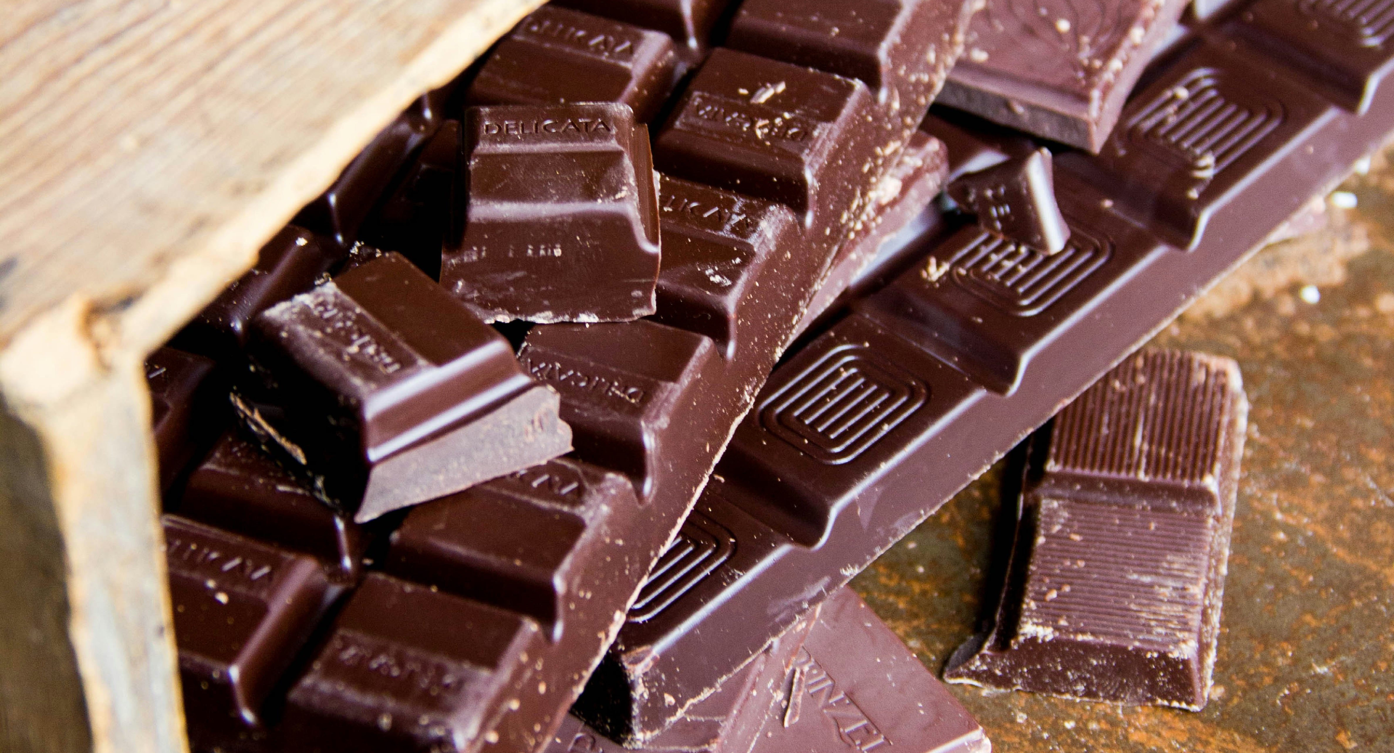 A close-up view of dark chocolate bars