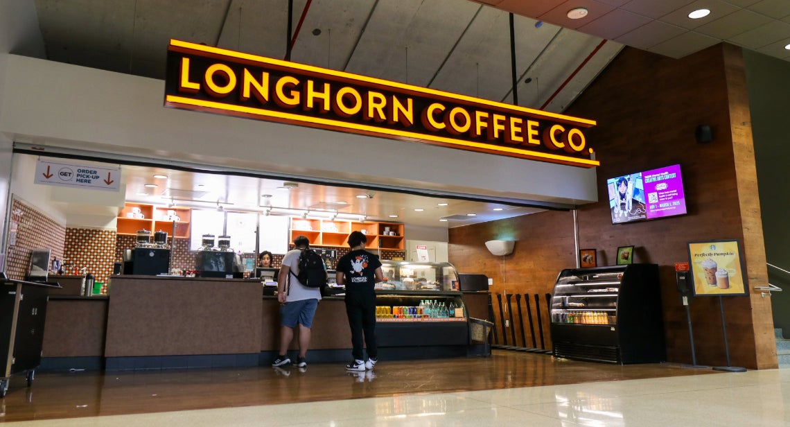 Photo of Longhorn Coffee Co inside of the WCP at UT Austin