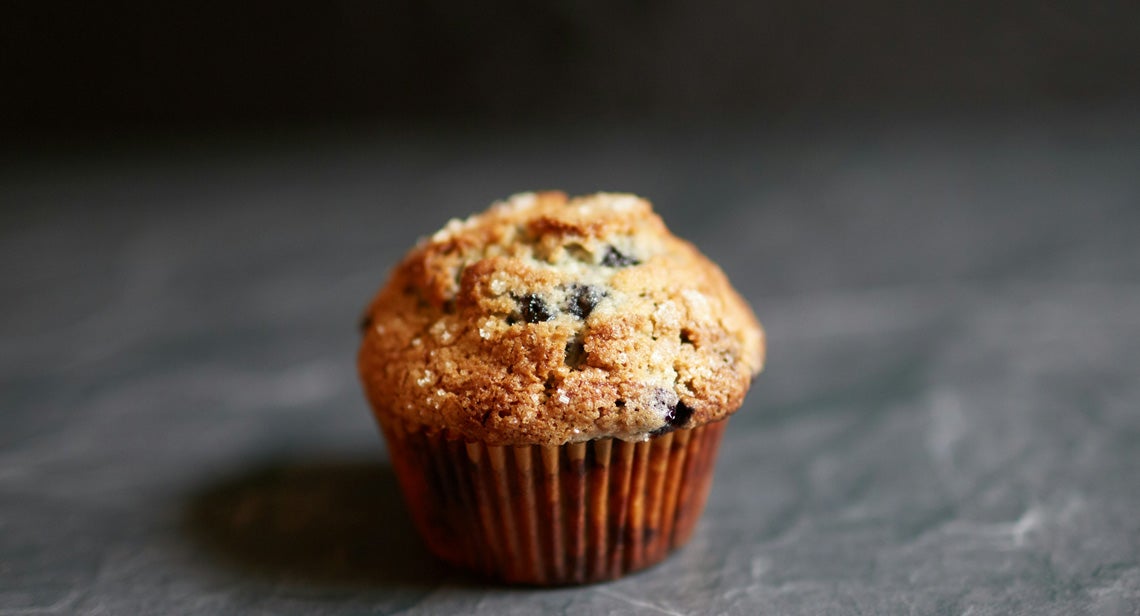 A view of a muffin. 