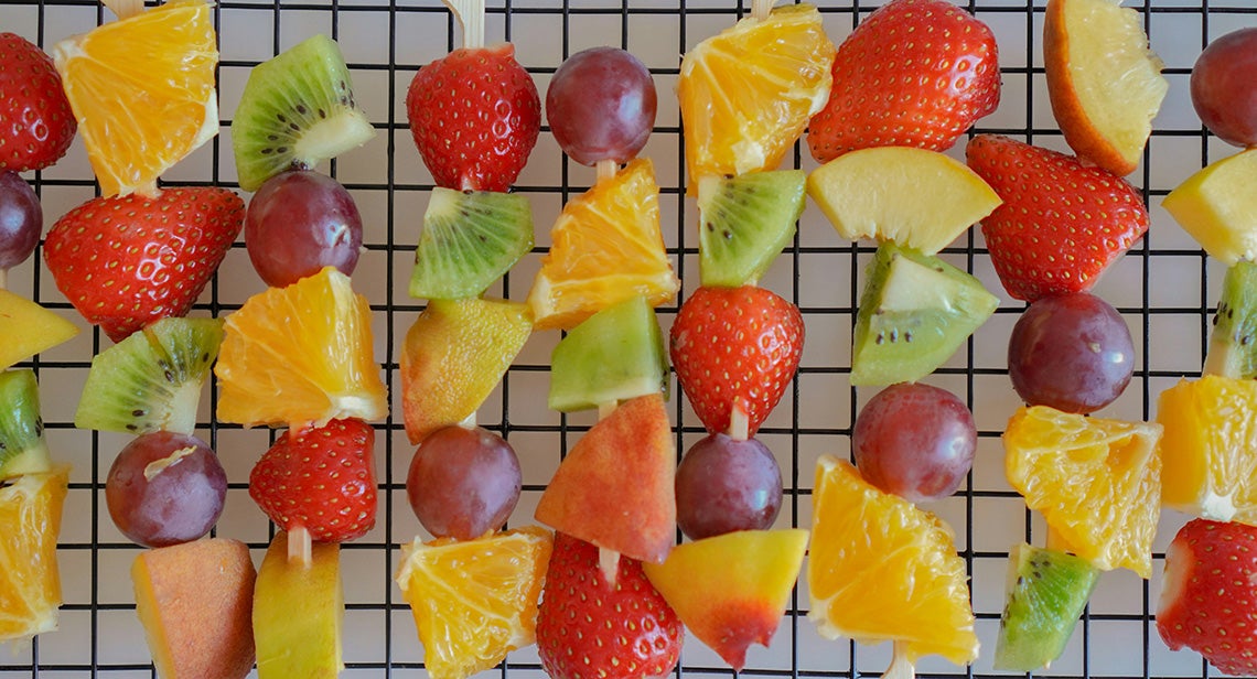 Assorted fruit on skewers