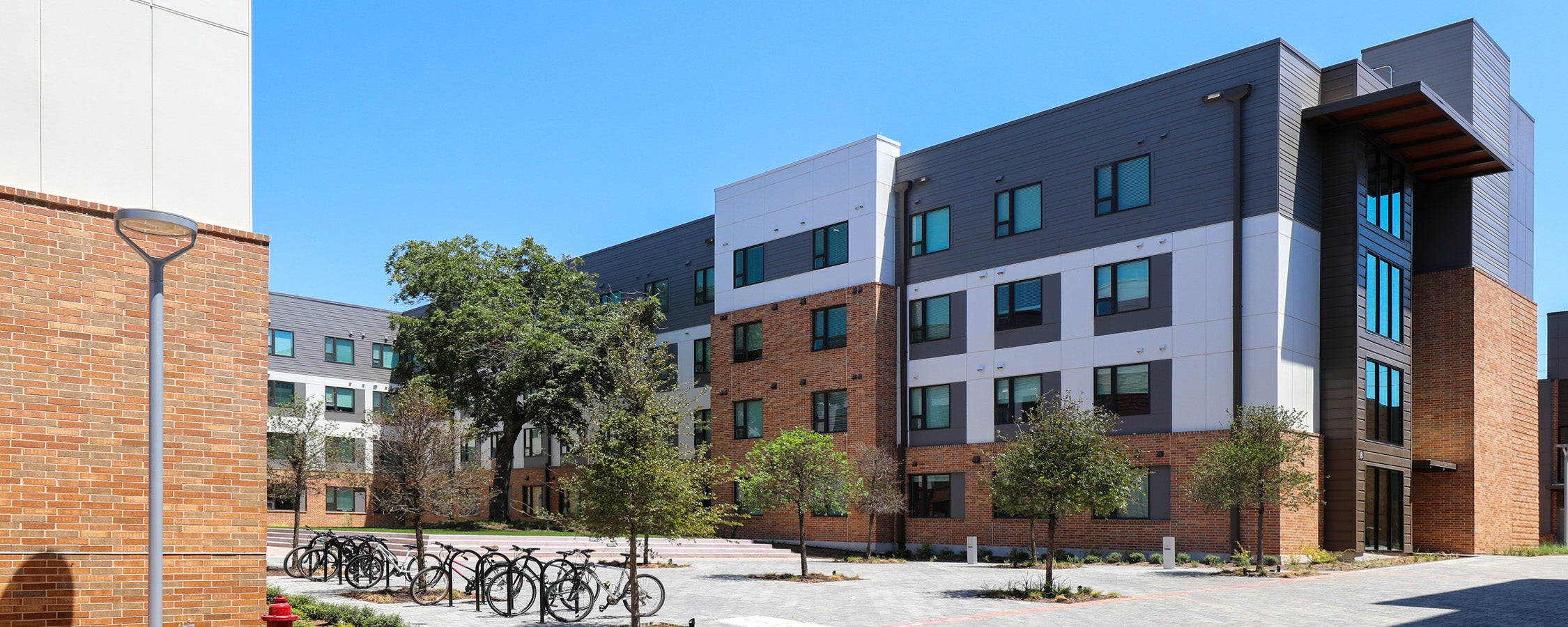  A view of the courtyard space at East Campus Graduate Apartment’s building B