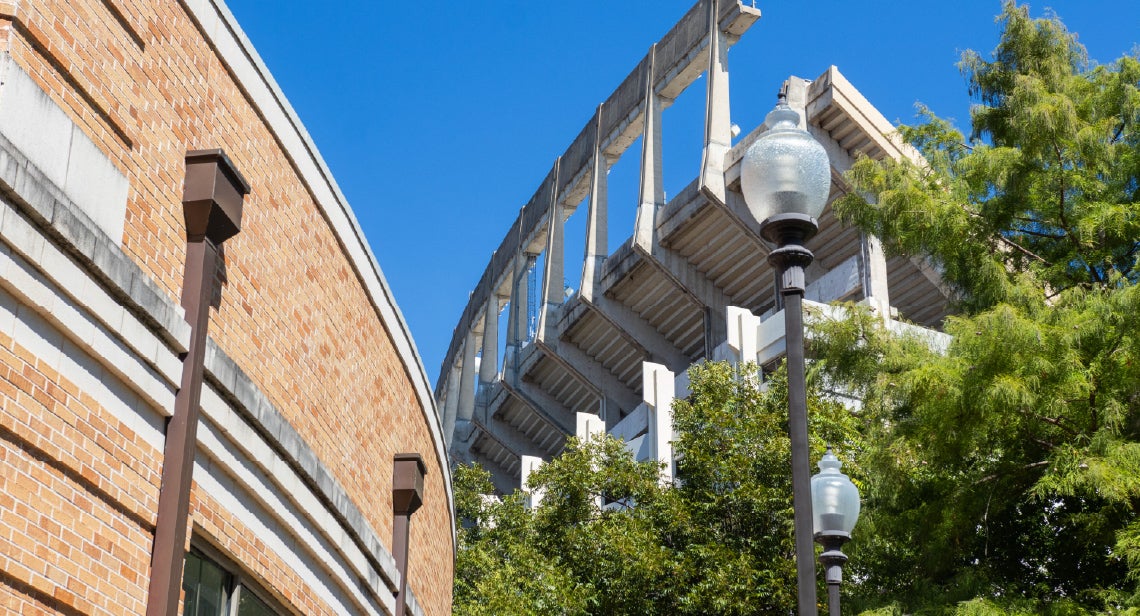A view of Darrell K Royal-Texas Memorial Stadium from San Jacinto Hall