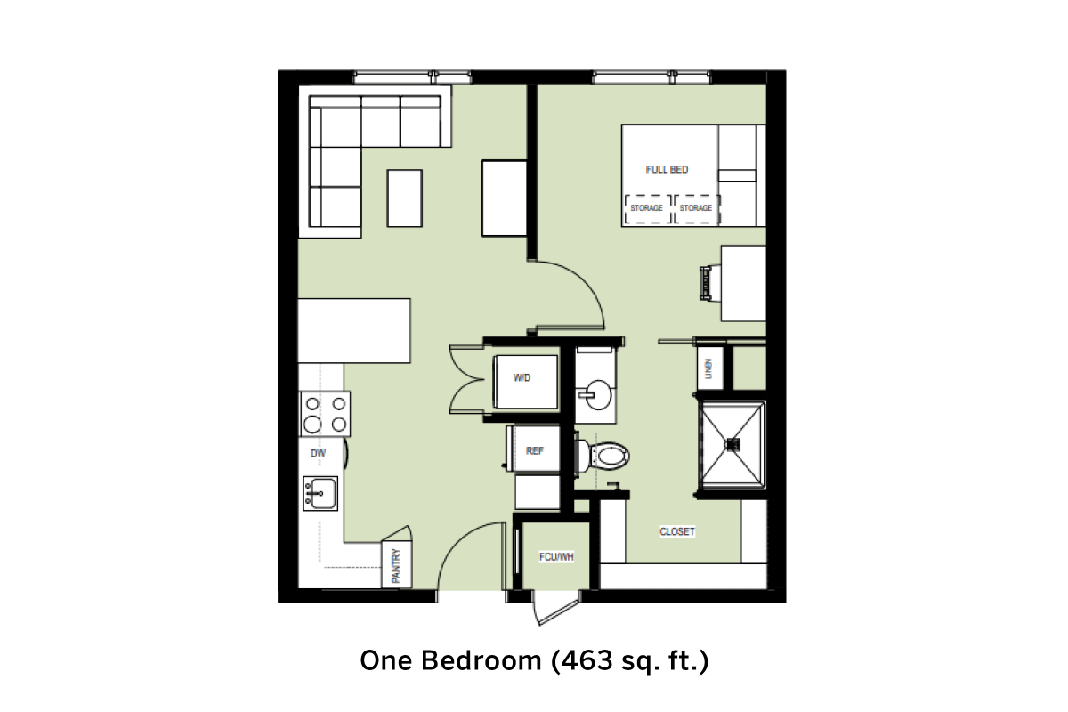 East Campus Graduate Apartments One Bedroom room layout