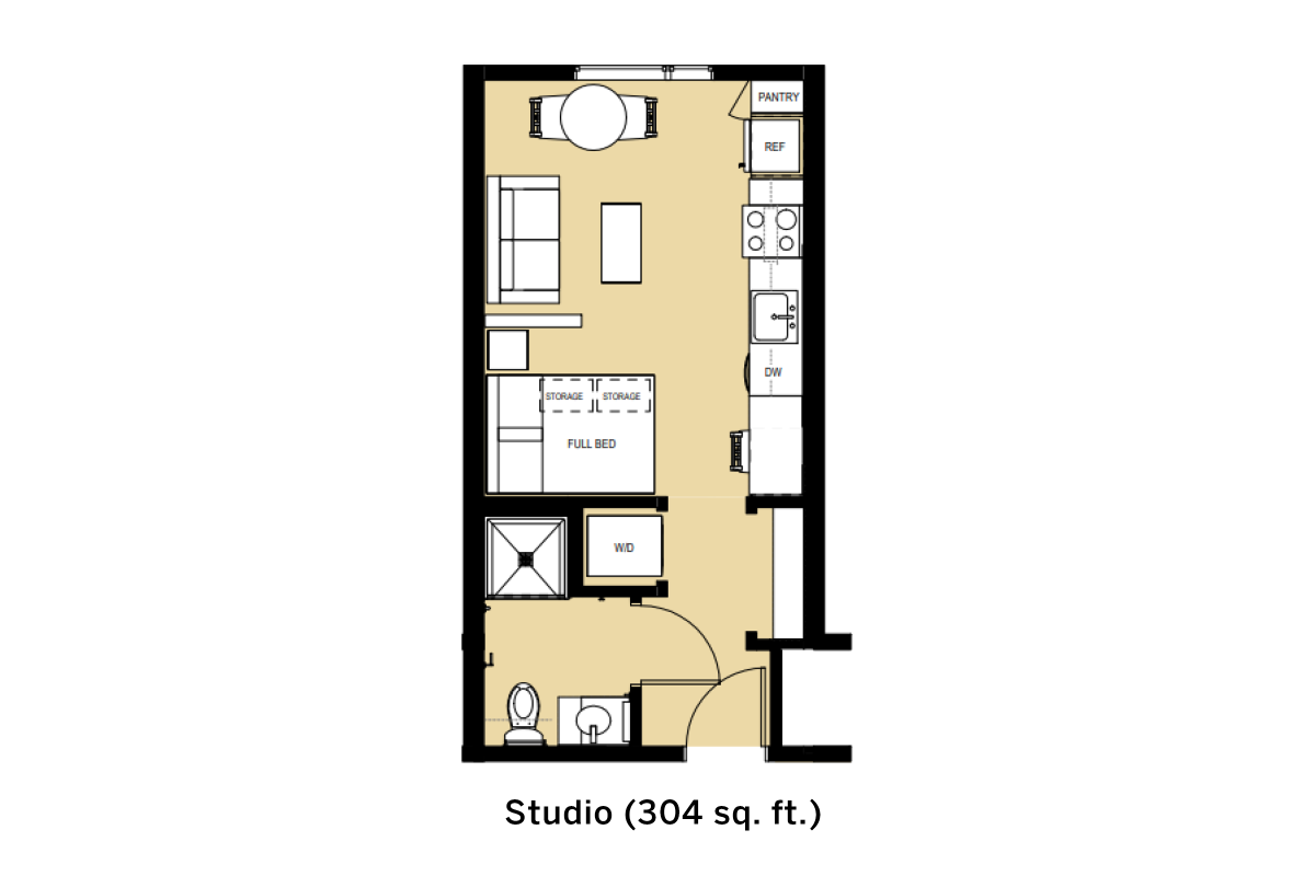 East Campus Graduate Apartments Studio layout