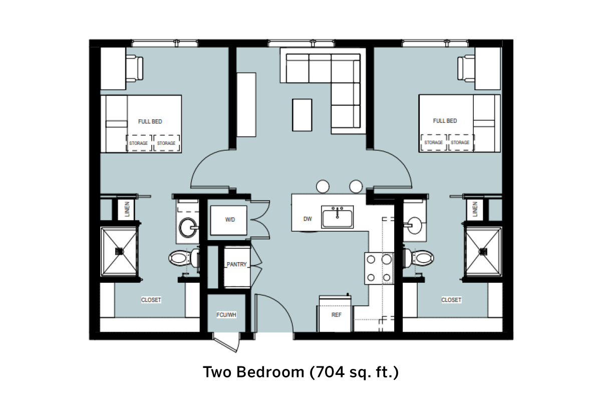 East Campus Graduate Apartments Two Bedroom room layout