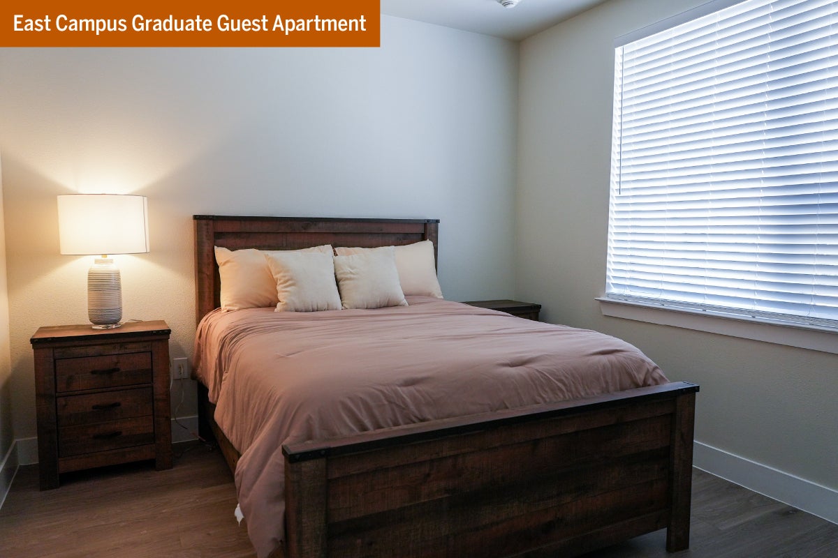 A bedroom in an East Campus Graduate Guest Apartment