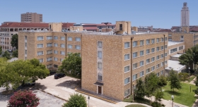 Sky view of Kinsolving Hall on UT Austin campus