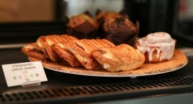 Pastries displayed at a University Housing and Dining coffee shop