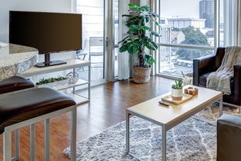 Interior view of the 2400 Nueces Apartments furnished living room