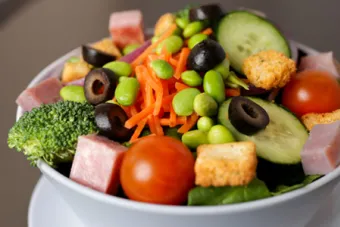 A close-up view of a salad in a bowl