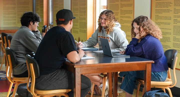 A group of UT students study together in Jester West Hall